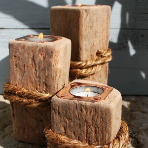 Driftwood tealight holders from buythesea-bymail.co.uk