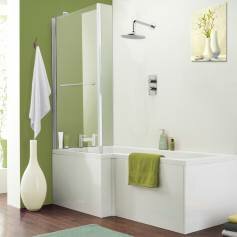 Varese Left Hand L-Shaped Shower Bath with Screen and Rail - Large 