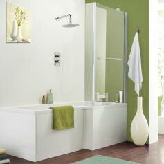 Varese Right Hand L-Shaped Shower Bath with Screen and Rail - Large 