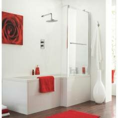 Varese Right Hand L-Shaped Shower Bath with Screen and Rail - No Side Panel - Large 