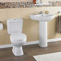 Cheap Bathroom Suites - Contract Pedestal Basin and Close Coupled Toilet Set 