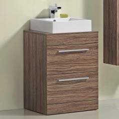 Delamere Light Walnut Bathroom 600mm Counter Top Basin Drawer Unit - Floor Standing 
