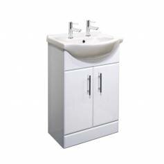 Abbott Bathroom Vanity Units - 550mm Gloss White Basin Unit - Double Tap Hole 