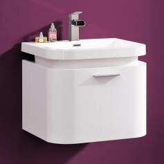 Opal Premium Bathroom Sink Cabinets - Gloss White 600mm Rounded Basin Drawer Unit - Wall Mounted 