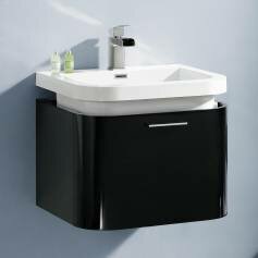 Onyx Premium Gloss Black 600mm Rounded Basin Drawer Unit - Wall Mounted 