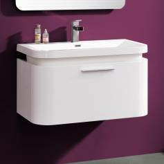 Opal Premium Bathroom Sink Cabinets - 900mm Gloss White Rounded Basin Drawer Unit - Wall Mounted 