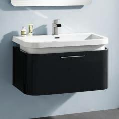 Onyx Premium Gloss Black 900mm Rounded Basin Drawer Unit - Wall Mounted 