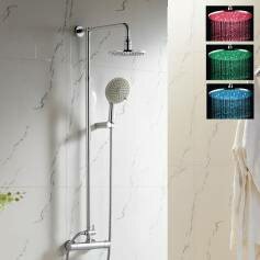 Exposed Shower Kit with 200mm Round LED Head &amp; Multi-Function Hand Held 