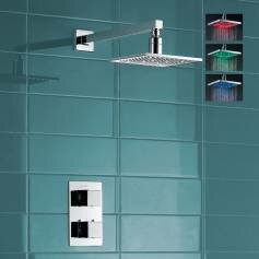 Dagna Thermostatic Mixer Shower Kit with 195mm Square LED Head 