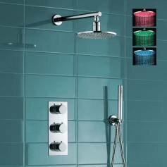 Sipi Mixer Showers - Thermostatic Kit with 200mm Round LED Head &amp; Hand Held 