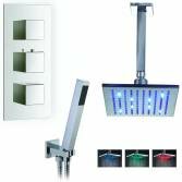 Yumbilla Thermostatic Shower with 8&quot; Square LED Head and Hand Held 