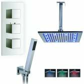 Yumbilla Thermostatic Shower with 12&quot; Square LED Head and Hand Held 