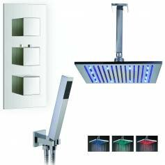 Yumbilla Thermostatic Shower Mixer Kit with 305mm Square LED Head - Hand Held 