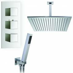Yumbilla Thermostatic Shower Mixer Kit with 400mm Square Head - Hand Held 