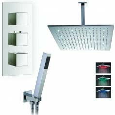 Yumbilla Thermostatic Shower Mixer Kit with 400mm Square LED Head - Hand Held 