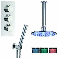 Yumbilla Thermostatic Shower Mixer Kit with 200mm Round LED Head - Hand Held 