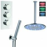 Yumbilla Thermostatic Shower with 12&quot; Round LED Head and Hand Held 