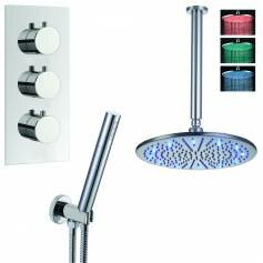 Yumbilla Thermostatic Shower Mixer Kit with 300mm Round LED Head - Hand Held 