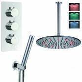 Yumbilla Thermostatic Shower with 16&quot; Round LED Head and Hand Held 