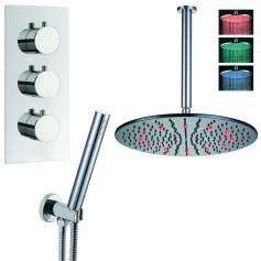 Yumbilla Thermostatic Shower Mixer Kit with 400mm Round LED Head - Hand Held 