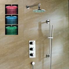 Sabie Thermostatic Shower Mixer Kit with 200mm Round LED Head - Hand Held 