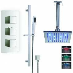 Rhine Thermostatic Shower Mixer Kit with 195mm Square LED Head - Hand Held 
