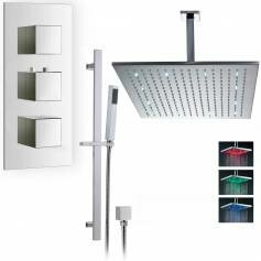 Rhine Thermostatic Shower Mixer Kit with 400mm Square LED Head - Hand Held 