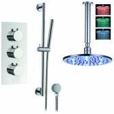 Rhine Thermostatic Shower with 8&quot; Round LED Head and Hand Held 