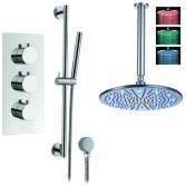 Rhine Thermostatic Shower with 12&quot; Round LED Head and Hand Held 