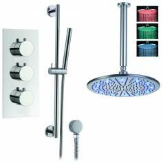 Rhine Thermostatic Shower Mixer Kit with 300mm Round LED Head - Hand Held 
