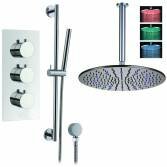 Rhine Thermostatic Shower with 16&quot; Round LED Head and Hand Held 