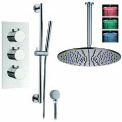 Rhine Thermostatic Shower Mixer Kit with 400mm Round LED Head - Hand Held 