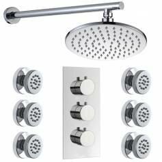 Crescent Thermostatic Shower Mixer Kit with 200mm Round Head - Body Jets 