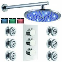 Crescent Thermostatic Shower Mixer Kit with 200mm Round LED Head - Body Jets 
