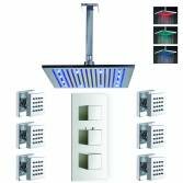 Bonita Thermostatic Shower with 12&quot; Square LED Head and Body Jets 