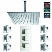 Bonita Thermostatic Shower with 16&quot; Square LED Head and Body Jets 