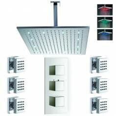 Bonita Thermostatic Shower Mixer Kit with 400mm Square LED Head - Body Jets 