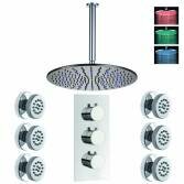 Bonita Thermostatic Shower with 16&quot; Round LED Head and Body Jets 