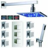 Burude Shower with 8&quot; Square LED Head, Body Jets and Handheld 