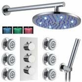 Burude Shower with 8&quot; Round LED Head, Body Jets and Handheld 