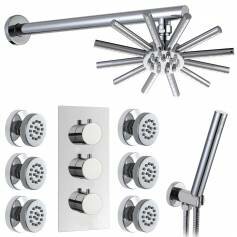 Burude Thermostatic Shower Mixer Kit with 220mm Star Head - Hand Held &amp; Body Jets 