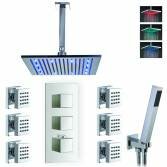 Jonha Shower with 12&quot; Square LED Head, Body Jets and Handheld 