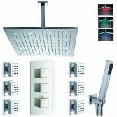 Jonha Shower with 16&quot; Square LED Head, Body Jets and Handheld 