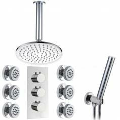 Jonha Thermostatic Shower Mixer Kit with 200mm Round Head - Hand Held &amp; Body Jets 