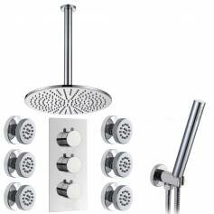 Jonha Thermostatic Shower Mixer Kit with 300mm Round Head - Hand Held &amp; Body Jets 