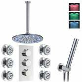 Jonha Shower with 12&quot; Round LED Head, Body Jets and Handheld 