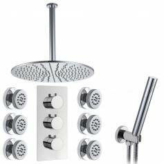 Jonha Thermostatic Shower Mixer Kit with 400mm Round Head - Hand Held &amp; Body Jets 