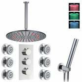 Jonha Shower with 16&quot; Round LED Head, Body Jets and Handheld 