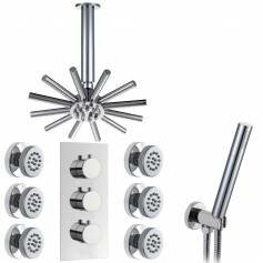 Jonha Thermostatic Shower Mixer Kit with 220mm Star Head - Hand Held &amp; Body Jets 