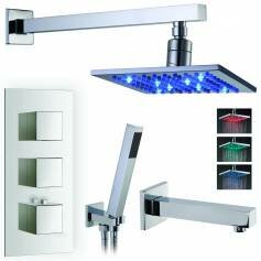 Kallatti Thermostatic Shower Mixer Kit with 195mm Square LED Head - Hand Held &amp; Bath Filler Tap 